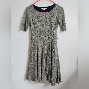 London Times | Grey + Gold Shimmery Short Sleeve Midi Dress | 2P | NWOT